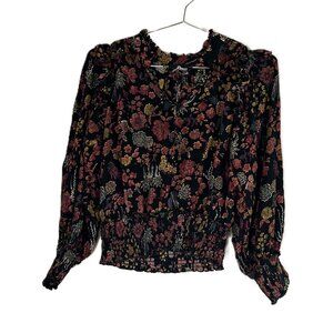 Angie Peasant Balloon Sleeve Ruffle Blouse S Dark Floral